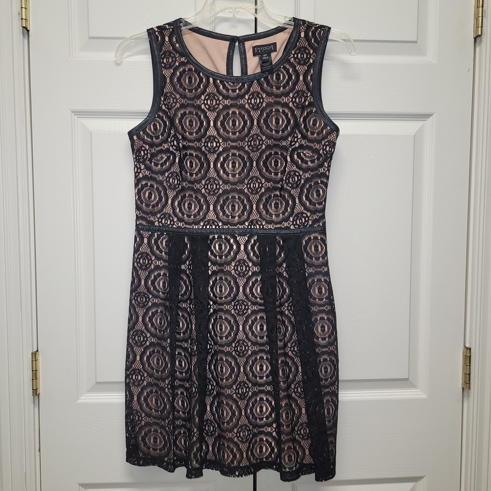 Enfocus Studio Black Lace Dress over a cream/nude lining